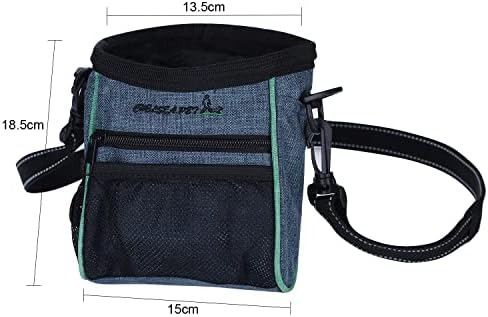 Portable Dog Treat Pouch Pet Puppy Treat Bag for Training Animal Walking Snack Container Bait Holder Kibble Hiking Toy Carries Pack with Waist Belt, Shoulder Strap, Built-in Poop Bag Dispenser