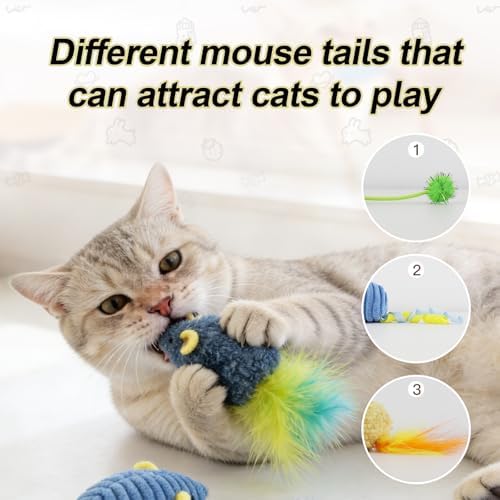 Andiker 3PCS Cat Mouse Toys, Colorful Catnip Toys for Cats with Rattle Box Ribbon Feather Interactive Cat Toys for Indoor Cats to Chew Bite Teeth Cleaning (Green)