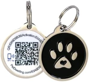 Pet Dwelling Smart Dog ID Tag – NFC & QR Code Pet ID Tag, Free Personalized Online Profile & Instant Scan Alerts (Black Paw)