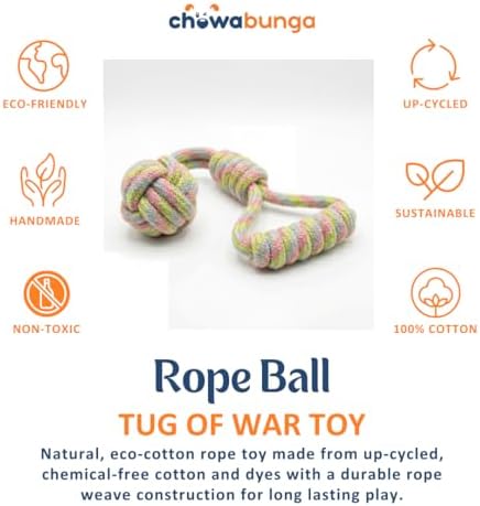 Tug of War Dog Toy 12 Inch Eco Cotton Interactive Dog Rope Toy with Grip Handle & Rope Tug Ball with Natural, Non-Toxic Dyes Tug Toy for Medium & Small Dogs (Rainbow)