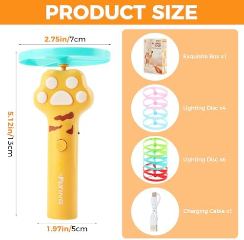Cat Fetch Toy Launcher, Rechargeable Flying Disc Launcher with 10 Discs, Interactive Toy for Indoor and Outdoor Play(Yellow)