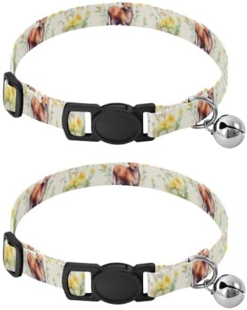 Cute Cow Wildflowers Cat Collar with Bell 2 Pack Dog Collar Adjustable Length 10.6" to 17.1"