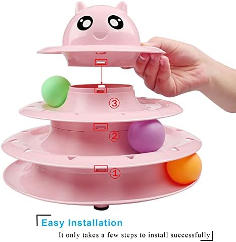 UPSKY Cat Toy Roller 3-Level Turntable Cat Toys with Six Colorful Balls | Puzzle Kitten Toys, Sturdy Structure, Detachable Design, Easy to Assemble, Anti-Slip, Reduces Boredom for Indoor Cats