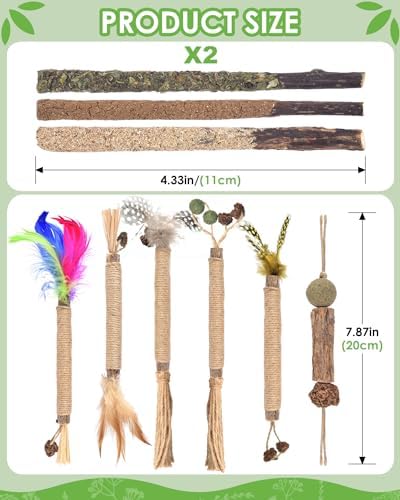 TINDTOP Silvervine Chew Sticks for Cats, 12 Pack Natural Catnip Toys