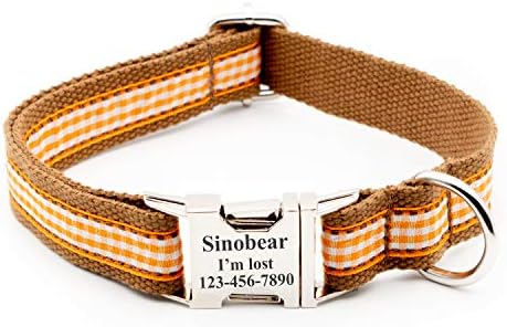 Durable Customizable Dog Collar Laser Etched Name Material (Brown Plaid)