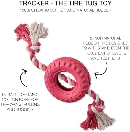 Pet Passion Natural Rubber Tire and Organic Cotton Rope Pull and Chew Dog Toy for All Pet Breeds, Pink, One Size