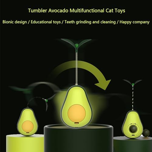 2 Pack Cat Catnip Toys Cat Puzzle Toys Tumbler 3-in-1 Interactive Feather Wand Cat Toys for Indoor Avocado Cat Feeder Funny Kitten Toy (2 Pack)