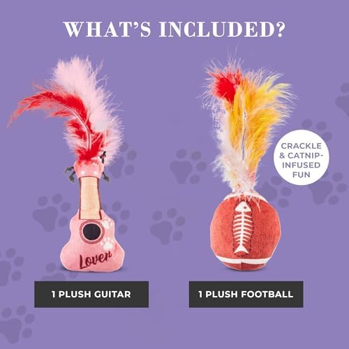 Haute Diggity Kitty Era Tour Guitar + Football Set, Soft Plush Cat Toys
