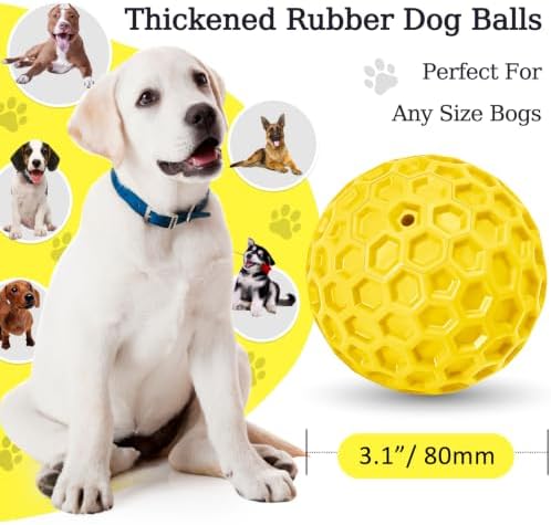 Indestructible Squeaky Dog Ball for Aggressive Chewers, Rubber Interactive Dog Toy for Teething, Relieving Anxiety. Chew Toy for Large, Medium Breeds, Outdoor & Indoor Ball.