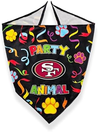 NFL SAN Francisco 49ERS Dog Birthday Party Set 10pcs with 1 Football Bandana Large/X-Large, 1 Crown Hat, 1 Banner, 1 Birthday Cake Toy & 6 B-Day Balloons, Dog Birthday Set, Costume, Fun Doggie Pawty