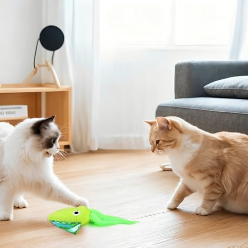 Andiker Cat Toy with Catnip, Squid Shaped Cat Chew Toy with Long Tentacle and Crinkle Paper Interactive Kitten Toy for Kittens & Adult Cats (Green)