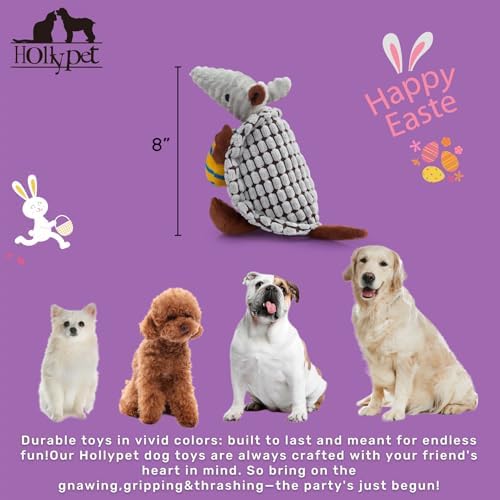 Hollypet Armadillo Squeaky Puppy Dog Toys for Small Medium Dogs, Yellow Egg