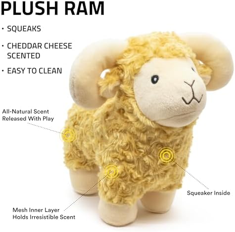 Playology Plush Ram Dog Toy - Squeaky Dog Toy - Jumbo, Cheddar Scent