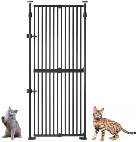 unipaws 75" High Extra Tall Cat Safety Gate for Narrow Space, No Drilling | Fit for 21"-34" Wide and 75"-98" Height Opening, Auto Closing, Suitable for Doorway Hallway Stairs, Indoor Use, Black