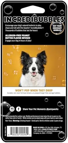 Pet Qwerks Incredibubbles Interactive Pet Toys - Long Lasting Edible Bubbles for Dogs & Cats - Peanut Butter Flavor - 20 ML, All Breed Sizes
