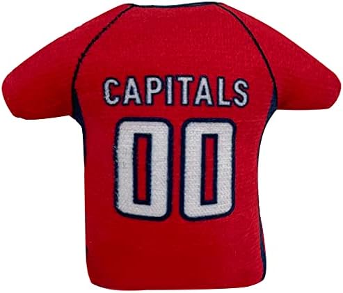 NHL WASHINGTON CAPITALS Plush Cat Toys Set - 3 Piece, Filled with Fresh Catnip. Includes: Jersey, Hockey Puck with Feathers & #1 Fan. Team Logo