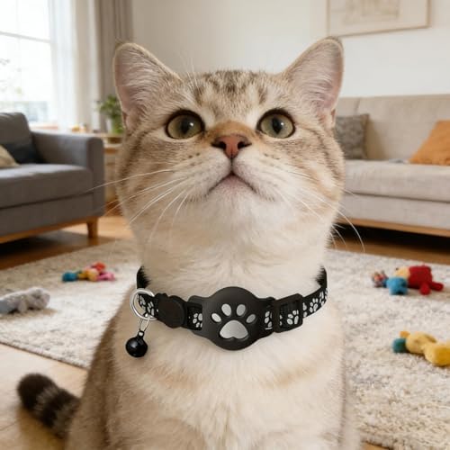 GPS Cat Collar Tracker, Smart Tag Waterproof for Find My, No Monthly Fee Advanced Tracking Solution for Small and Large Cats, Pet Device (Black_A)
