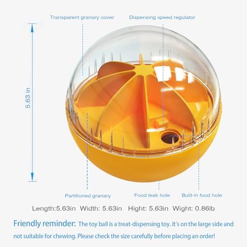 Dog Treat Ball, Interactive Squeaky Mental Stimulation Toys, Slow Feeder Puzzle Toys for Medium/Large Dog Breeds