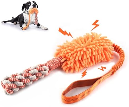 Dog Puppy Toys Dog Squeak Toys Plush Dog Toy with Dog Ropes Knots for Fun and Teeth Cleaning,Tug of War Toys, Puppy Chew Toys, Dog Rope Toys for Training Small, Large Dogs (Orange, Dog Bite Stick Toy)
