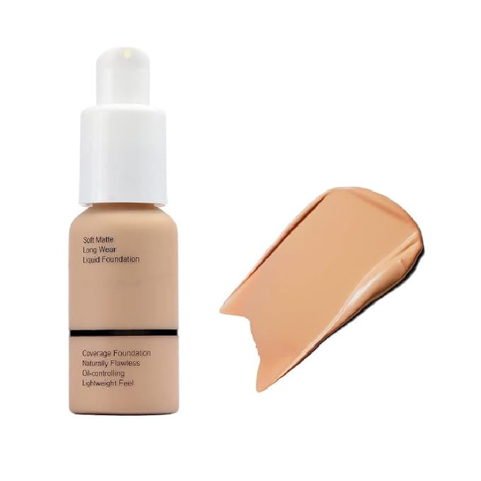 Foundation,Soft Matte Full Coverage Liquid Foundation,Makeup Brighten Highlighting,Matte Oil Control Facial Concealer Foundation for Women Girls (104 Buff Beige)
