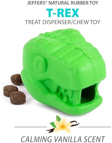 Jeffers Pet Natural Rubber Dog Chew Toy – T-rex Shape, Large - Treat Dispensing, Vanilla Scent, Durable, Non-Toxic, Dishwasher Safe, Interactive Fetch & Tug Toy, Dental Play - Perfect for Training