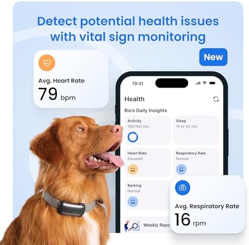 Tractive Smart Dog GPS Tracker with 6 Month Subscription | Live Pet Tracker with Virtual Fence | Vital Signs Monitoring of Heart & Respiratory Rate | Bark Monitoring | Dog Collar Attachment (Black)