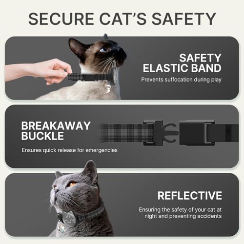 AirTag Cat Collar, Reflective Breakaway Cat Collar, Hidden Holder with Bell | Compatible with Apple AirTag 1st & 2nd Gen, Lightweight Water-Resistant Strap for Cats, AirTag Not Included