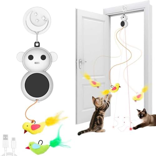 Automatic Laser Cat Toy with Interactive Flying Bird Feather, Natural White