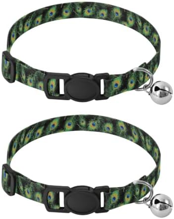 Peacock Feather Black Adjustable Buckle Cats Collar 2 Pack for Kitten