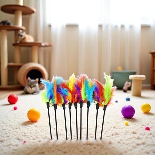 1Pc Colorful Pet Teaser Wand, Interactive Teaser Stick Teaser Toy Wand Interactive Teaser Wand Funny for Stick Catcher Wand Pet Interactive Cats Kitten Cat Feather Feather Toy