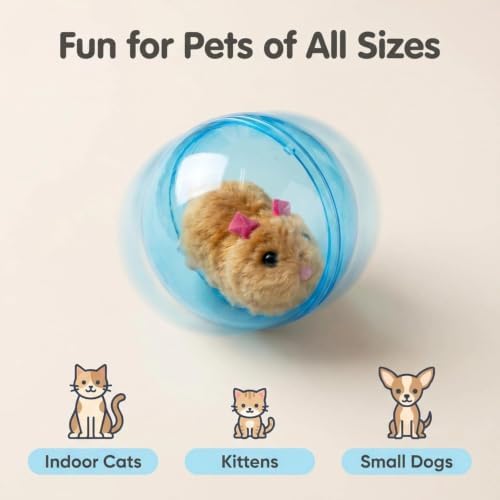 Self-Rolling Interactive Cat Ball, 360 Rolling Spin Moving Cat Ball, Auto Moving Pet Toy for Indoor Cats (Blue, Brown and White Rat)