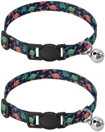 2 Pack Dog Collar Cartoon Dinosaurs Dog Collar with Bell, Adjustable Length 10.6" to 17.1"