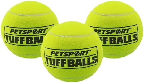 PetSport Giant Tuff Balls for Large Dogs, 4" Tennis Balls (3 Pack) - Extra Thick Natural Rubber, Non-Abrasive Felt, Non-Toxic, Durable Dog Fetch Toy for Aggressive Chewers, Won't Stain or Wear Teeth