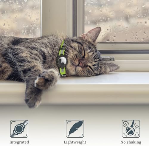 Reflective AirTag Cat Collar, Integrated Cat Collar with Air Tag Holder | Built in AirTag Holder, Adjustable 7-13in for Cats, Kittens and Puppies, Safety Elastic Band, Reflective for Night Walking