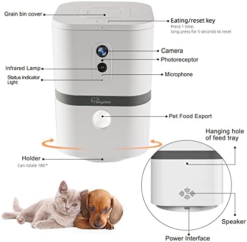 Petalk AI II Dog Camera Automatic Treat Dispenser, 5G WiFi Pet Camera with 180° Pan Full-Room View,Night Vision,Two Way Audio for Dogs and Cats,Compatible with Alexa