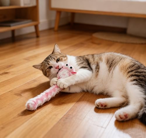 20 Pcs Cat Toy Pack Interactive Kitten Toy Set,Including Cute Catnip Chew Rope Springs Mice Crinkle Ball Furry Balls Toys for Indoor Cat,Pink Kitten Toys with Gift Bag