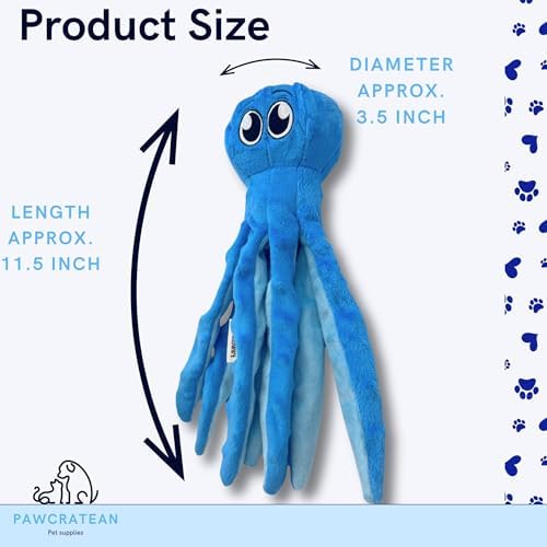 7" Squeaky Plush Toy for Puppies Small Dogs Self Etertainment Washable Soft Made [PET ONLY] (Blue Optopus)