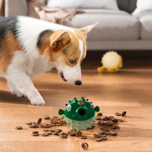 Dog Balls with Bell Sound, Interactive Dog Toys,Treat Dispensing Dog Toys, cat Toys Balls，Rubber Elastic Ball Toys for Small Medium Large Cat and Small Dogs (Green)