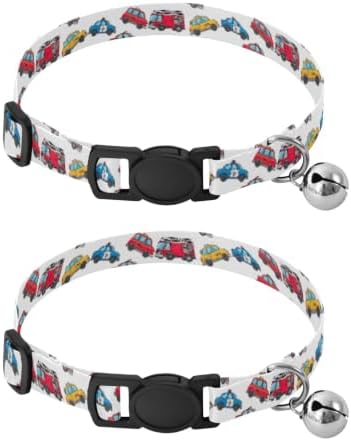 Colorful Cartoon Vehicles Trucks Easy to Wear Pet Collars 2 Pack Collars for Cats