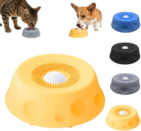 Dog Lick Bowl with Ball,Lick Ball Bowl for Dogs,Dog Licking Bowl with Rolling Ball,Slow Feeder Ball Bowl to Slow Pet Eating,Rolling Ball Dog Bowl Give Pet More Time to Enjoy Eating. (Yellow)