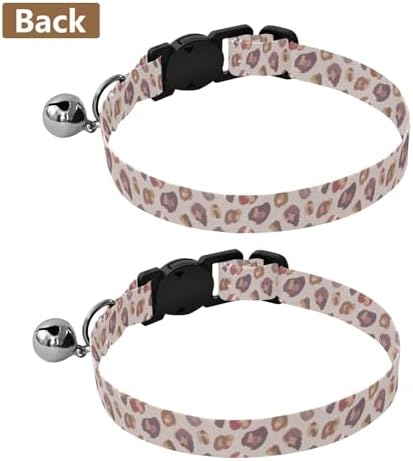 2 Pack Kitten Collar Cute Leopard Spots Pink Kitten Collar with Bell, Adjustable Length 10.6" to 17.1"