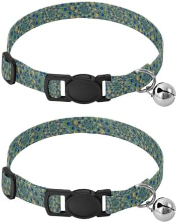 Peacock Feathers Pet Collar 2 Pack Adjustable Pet Collar Length 10.6" to 17.1"