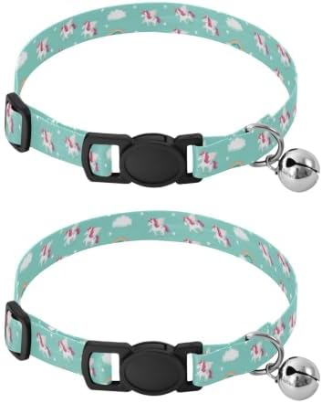 Flying Unicorn Aqua Cat Collar with Bell 2 Pack Small Dog Collar Adjustable 10.6 to 17.1 Inches