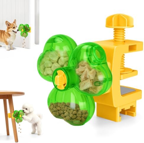 Interactive Dog Puzzle Toy, Spinning Treat Dispenser Slow Feeder | adjustable difficulty, fixing strap, BPA free, boredom relief, mental stimulation, slow eating, small medium dogs cats