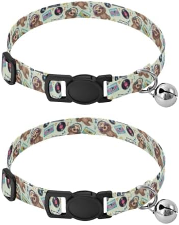 Cute Cartoon Sloths Listening Music Adjustable Buckle Kitten Collar 2 Pack Lightweight Pet Collar for Cats and Dogs