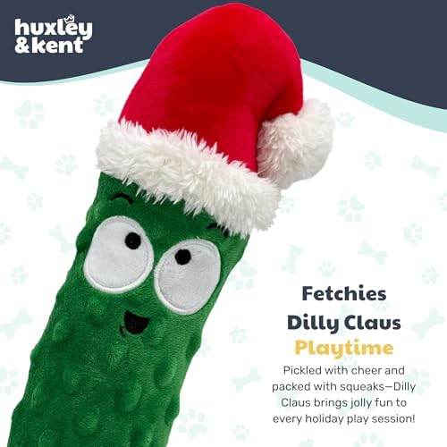 Huxley & Kent Funny Dog Toy w/Squeaker – Holiday Power Plush Squeaky Dog Toys for Small, Medium & Large Dogs – Soft Stuffed Animal for Indoor Play & Fetch - Fetchies® Dilly Claus, Large