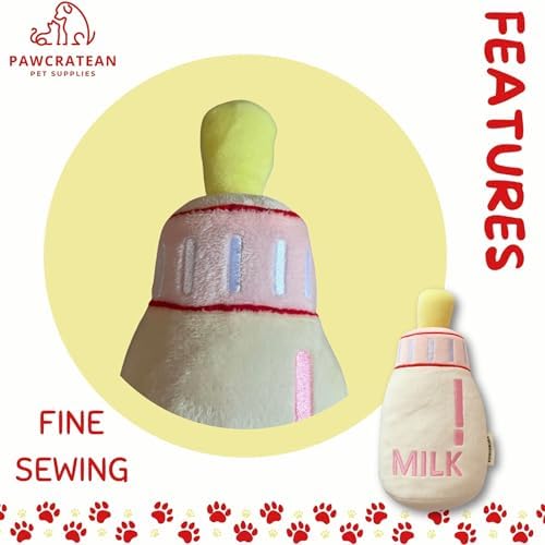 7" Squeaky Plush Toy for Puppies Small Dogs Self Etertainment Washable Soft Made [PET ONLY] (Milk Bottle)