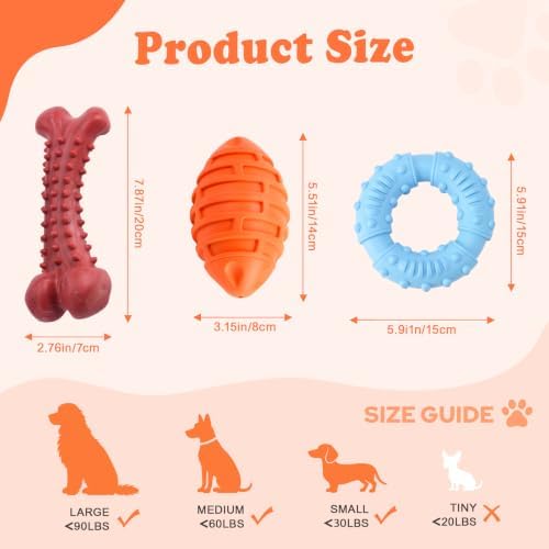 3 Pack Dog Chew Toys for Aggressive Chewers, Indestructible Toys
