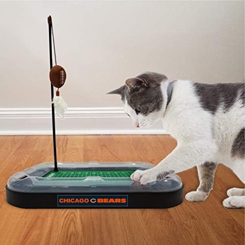 Pets First Cat Scratcher NFL Chicago Bears Football Field CAT Scratcher Toy with Catnip Filled Plush Football Toy & Feather Cat Toy Hanging & Jingle Bell Interactive Ball Cat Chasing 5-in-1 Kitty Toy