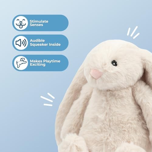Best Pet Supplies Bunny Buddy Squeaky Plush Dog Toy - Beige, Small | Soft Plush, Squeaks & Crinkles, Perfect for Moderate Chewers, Toss & Fetch Play, Stress & Anxiety Reliever, Ideal Gift Toy